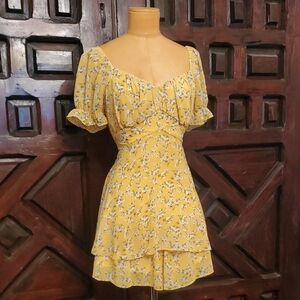 Papaya Yellow Floral Mini Dress